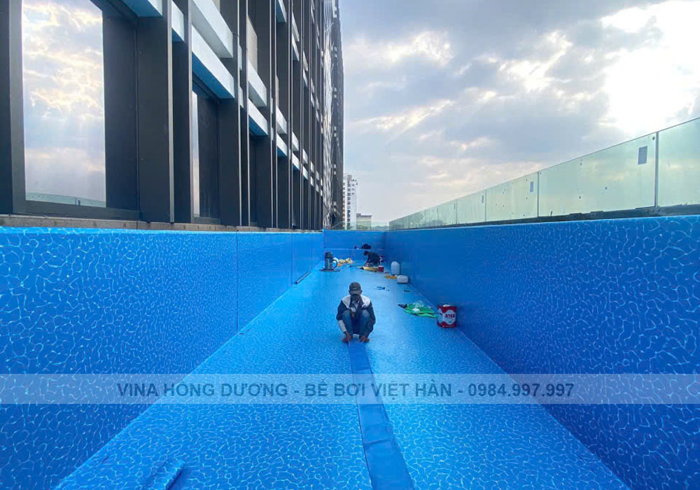 Thi công bể dán bạt lên Inox tầng 18 bao quanh tòa nhà Học Viện Hành Chính Quốc Gia Hà Nội