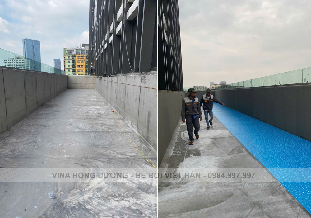 Thi công bể dán bạt lên Inox tầng 18 bao quanh tòa nhà Học Viện Hành Chính Quốc Gia Hà Nội