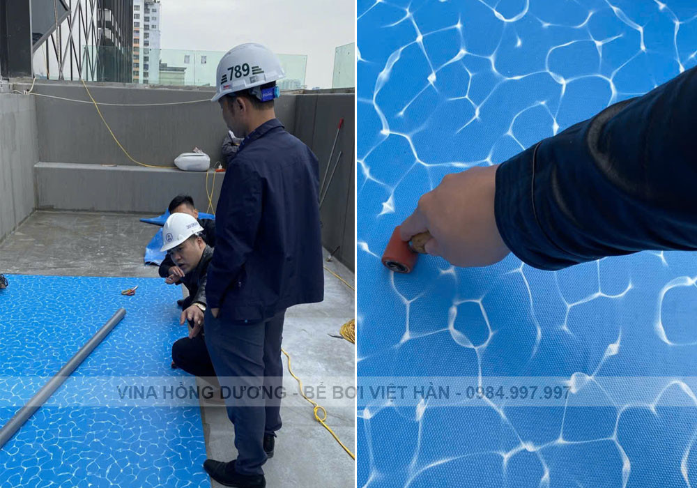 Thi công bể dán bạt lên Inox tầng 18 bao quanh tòa nhà Học Viện Hành Chính Quốc Gia Hà Nội